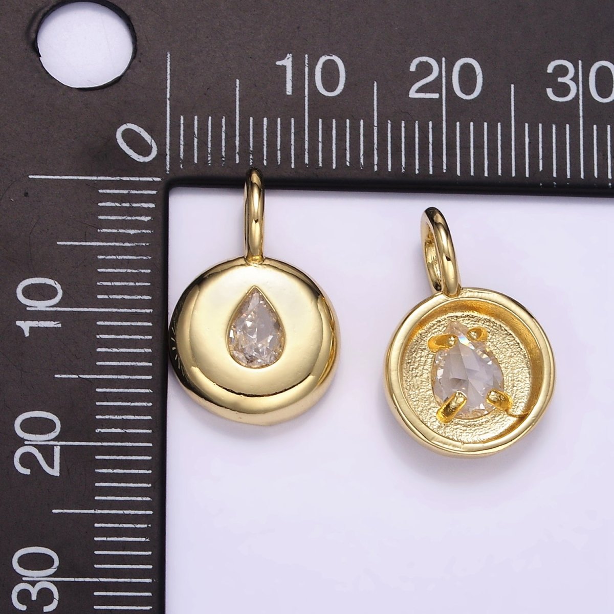 24K Gold Filled Teardrop Clear CZ Round Bezel Pendant | M124
