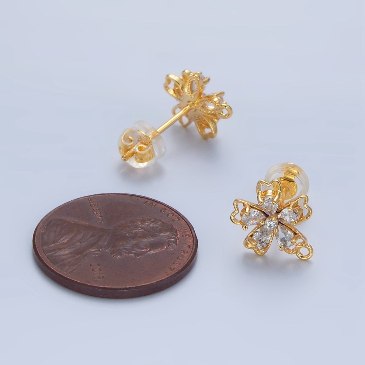 24K Gold Filled Teardrop CZ Flower Drop Stud Earring Findings | Z975