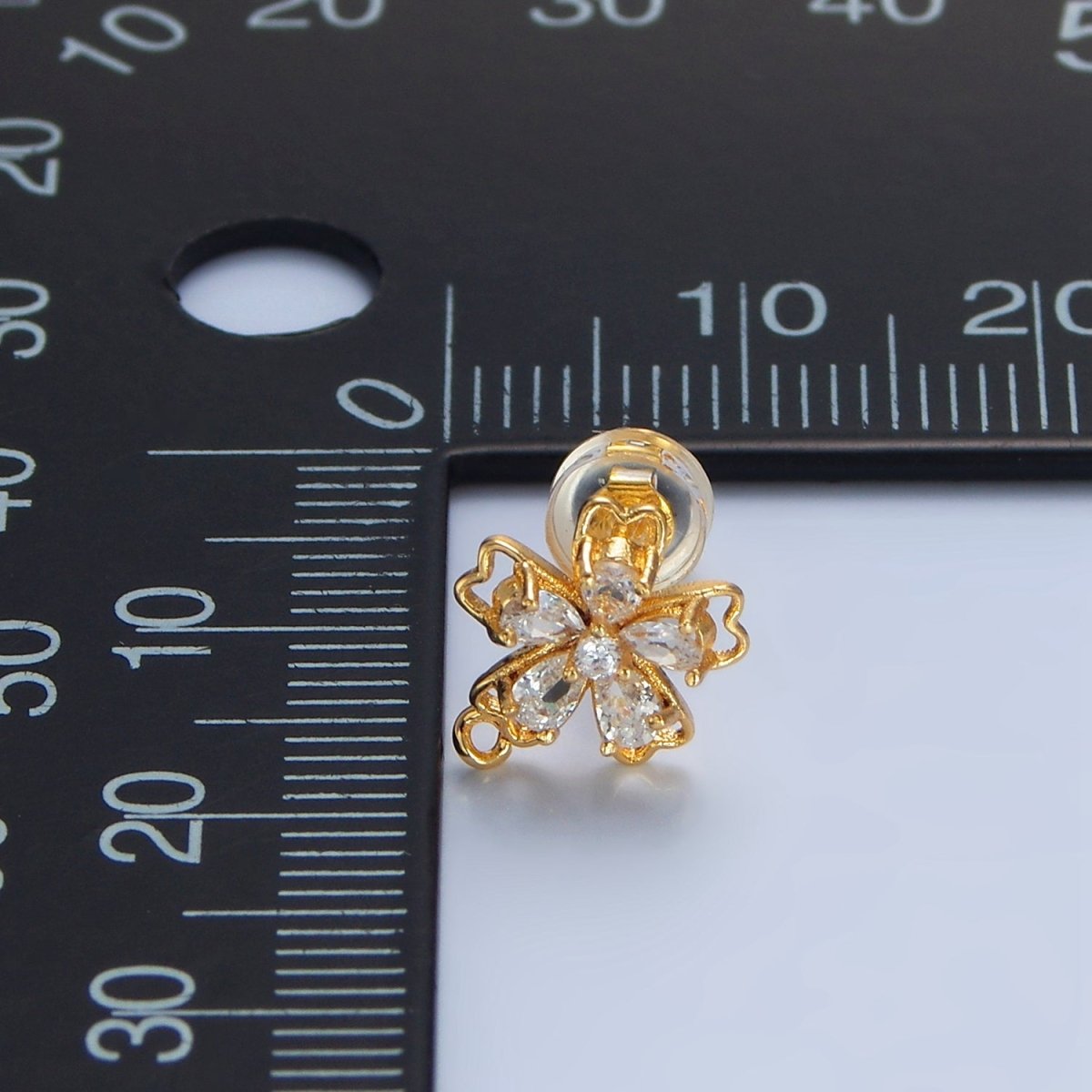 24K Gold Filled Teardrop CZ Flower Drop Stud Earring Findings | Z975