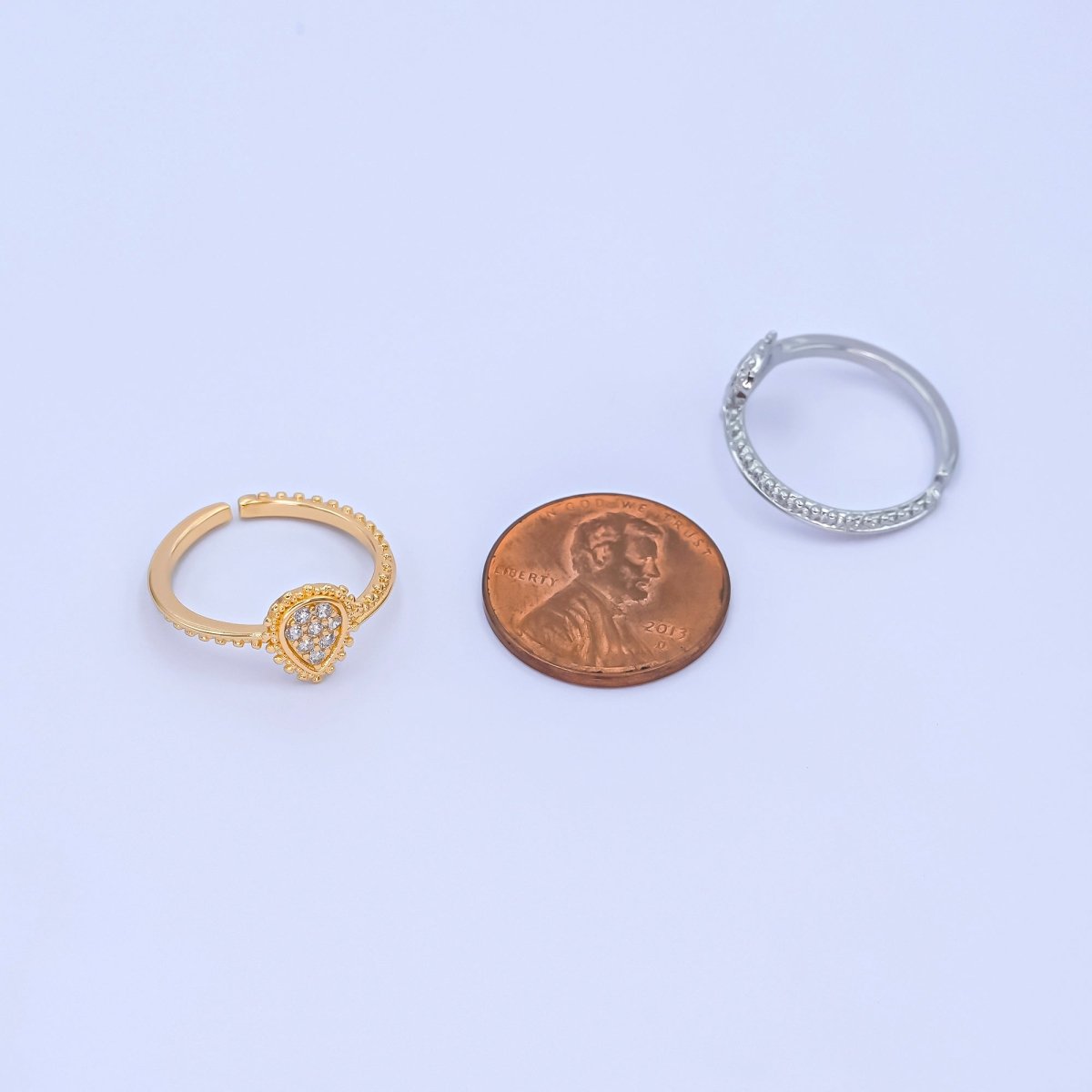 24K Gold Filled Teardrop CZ Micro Paved Dotted Ring in Silver & Gold | O730 O731