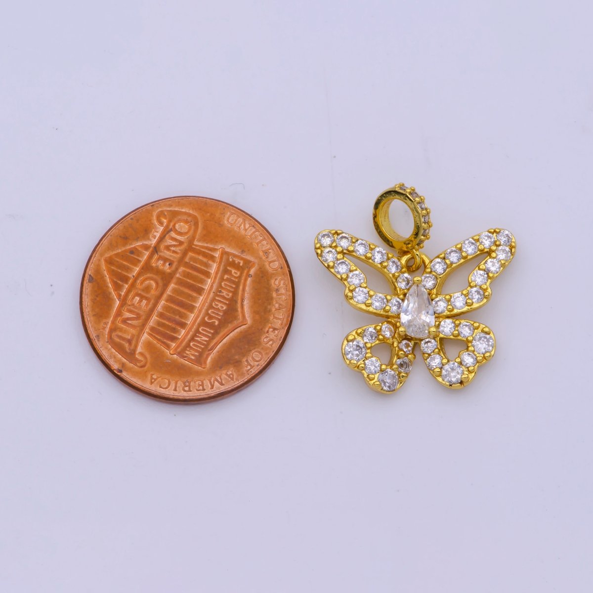 24K Gold Filled Teardrop CZ Micro Paved Open Butterfly Animal Pendant | I330