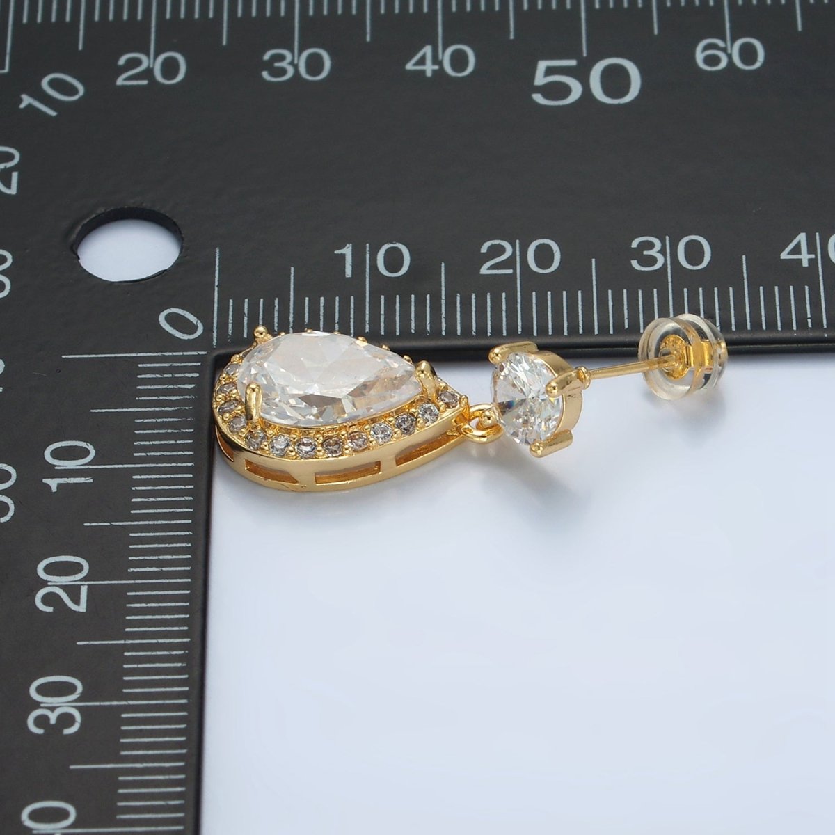 24K Gold Filled Teardrop Micro Paved CZ Drop Stud Earrings | AD752