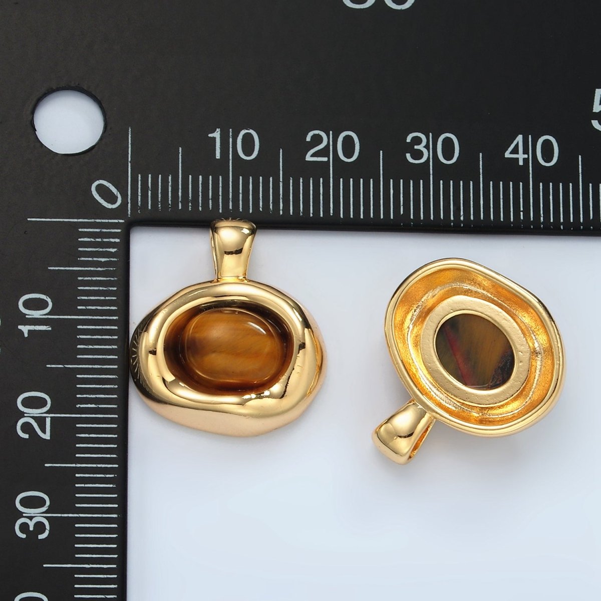 24K Gold Filled Tiger Eye Gemstone Oval Molten Bezel Pendant | H876