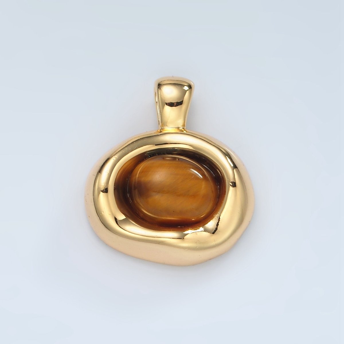 24K Gold Filled Tiger Eye Gemstone Oval Molten Bezel Pendant | H876