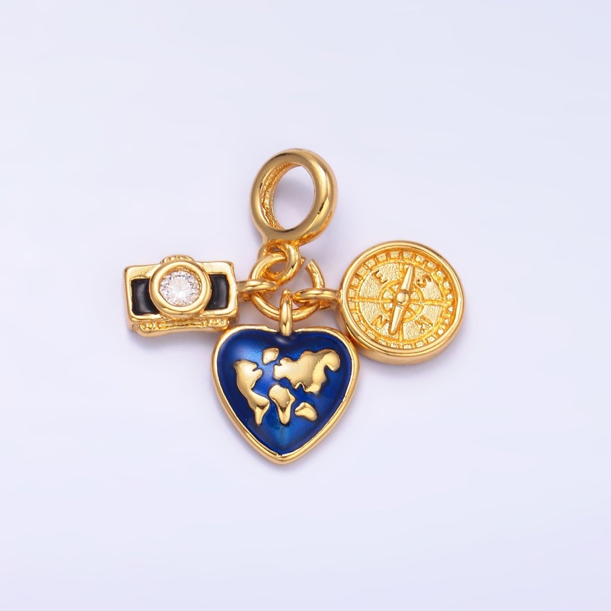 24K Gold Filled Travel Compass World Camera Rhondelle Drop Pendant | E802