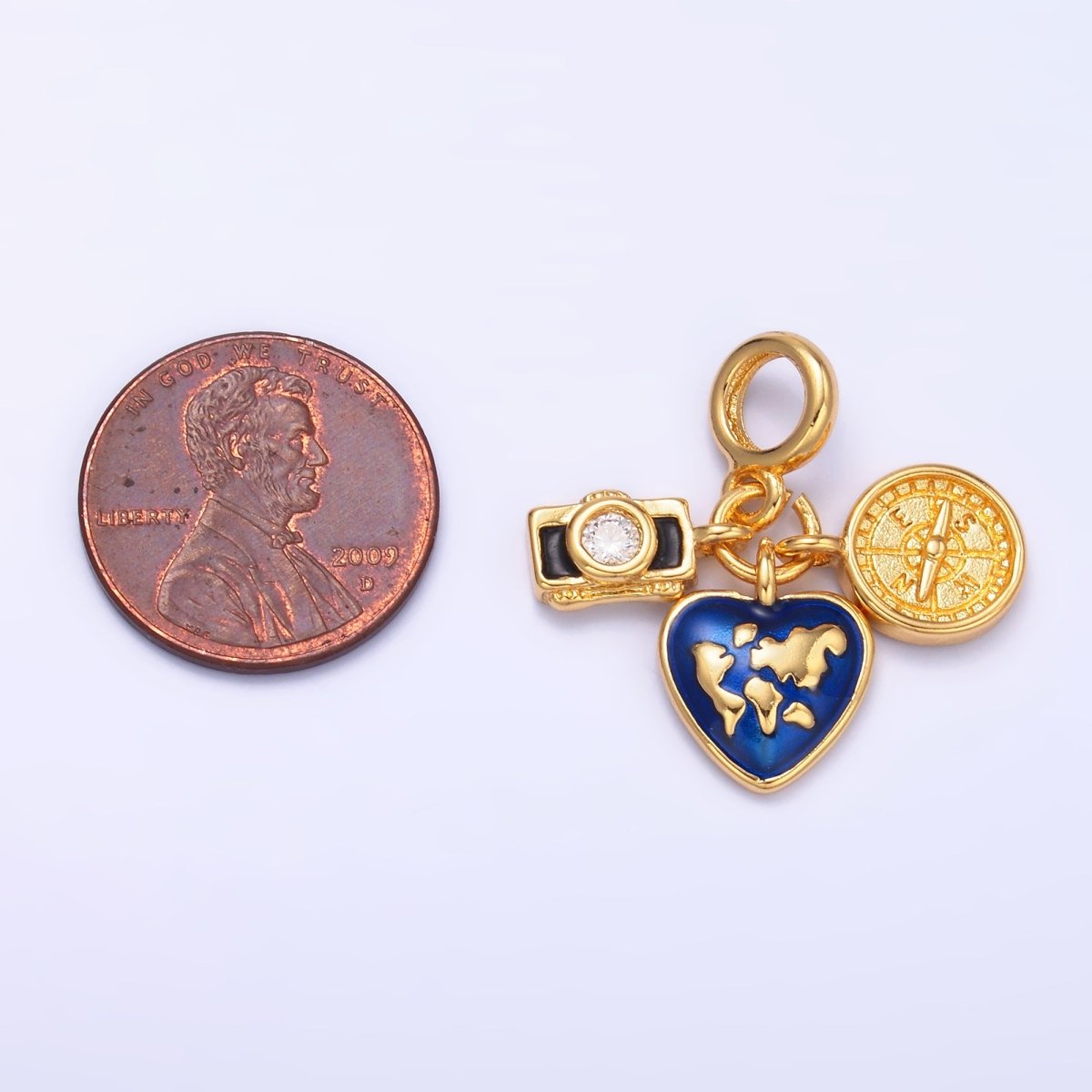 24K Gold Filled Travel Compass World Camera Rhondelle Drop Pendant | E802