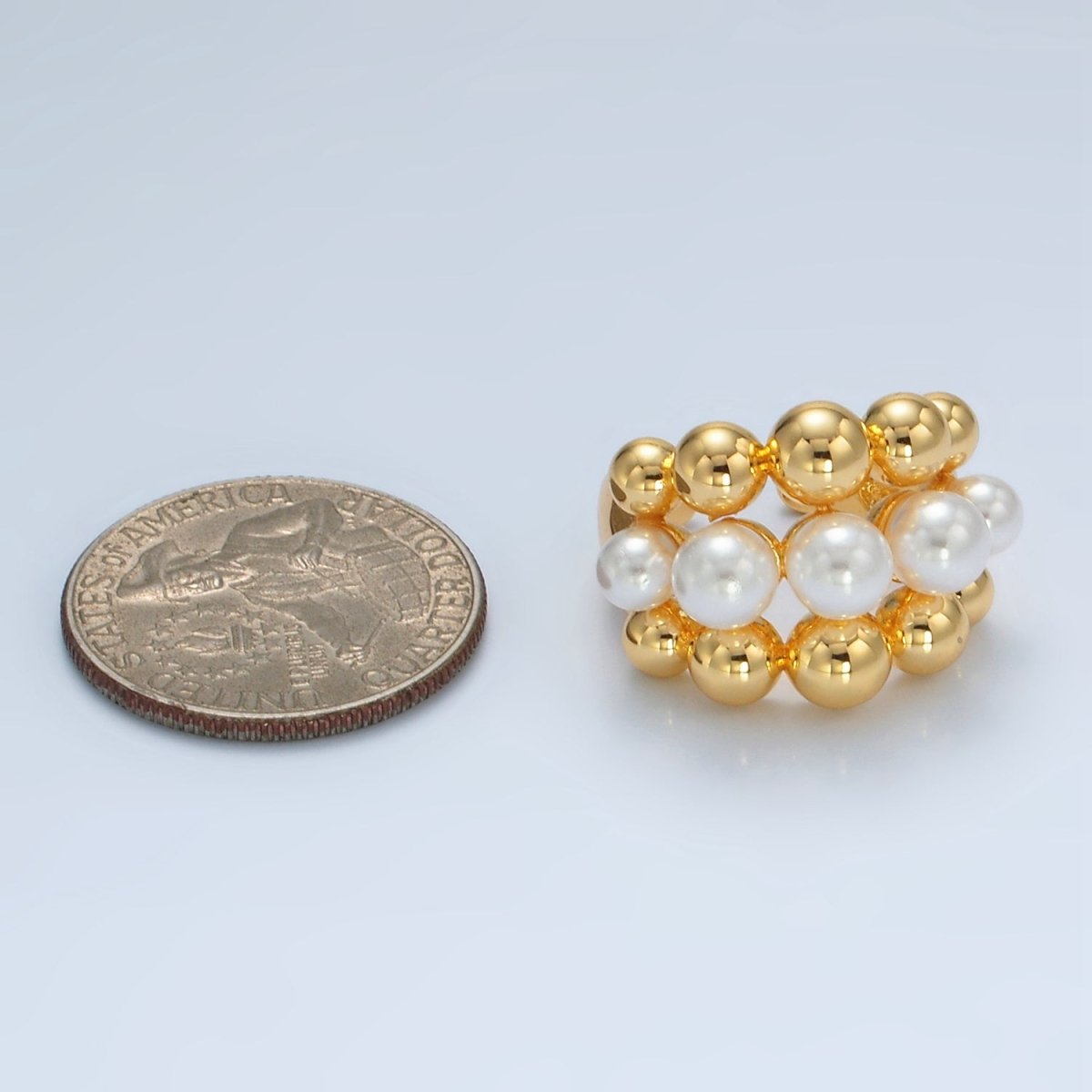 24K Gold Filled Triple Beaded Bubble Shell Pearl Ring | O1398