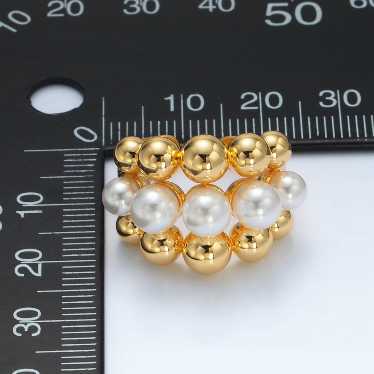 24K Gold Filled Triple Beaded Bubble Shell Pearl Ring | O1398