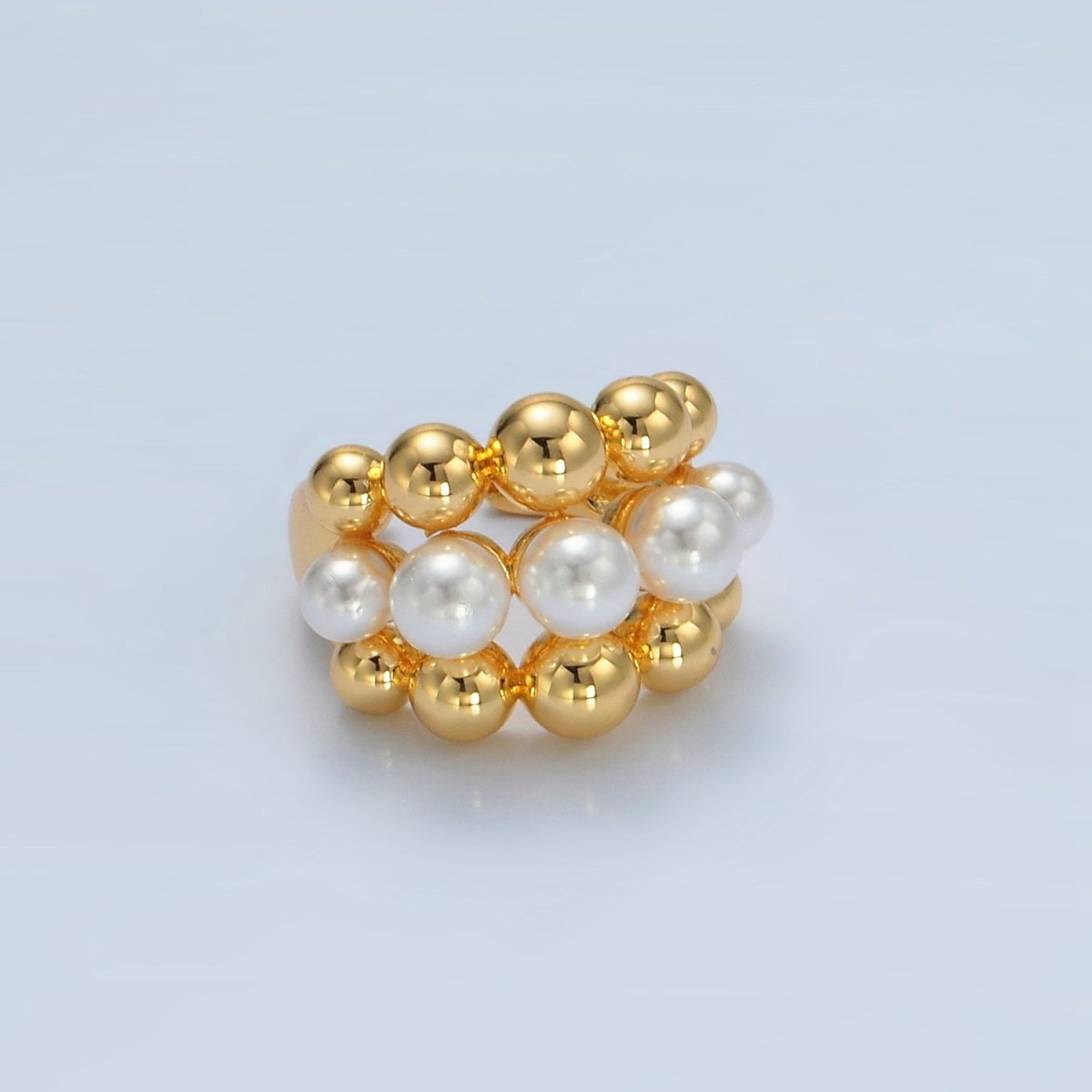 24K Gold Filled Triple Beaded Bubble Shell Pearl Ring | O1398