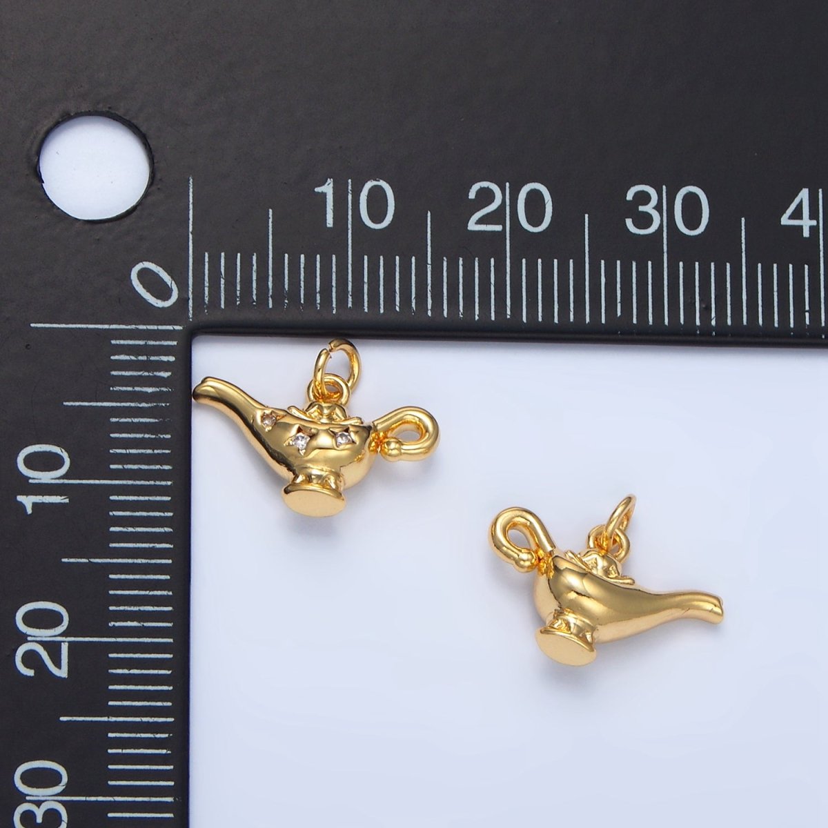 24K Gold Filled Triple CZ Celestial Star Genie Lamp Multidimensional Charm | X893
