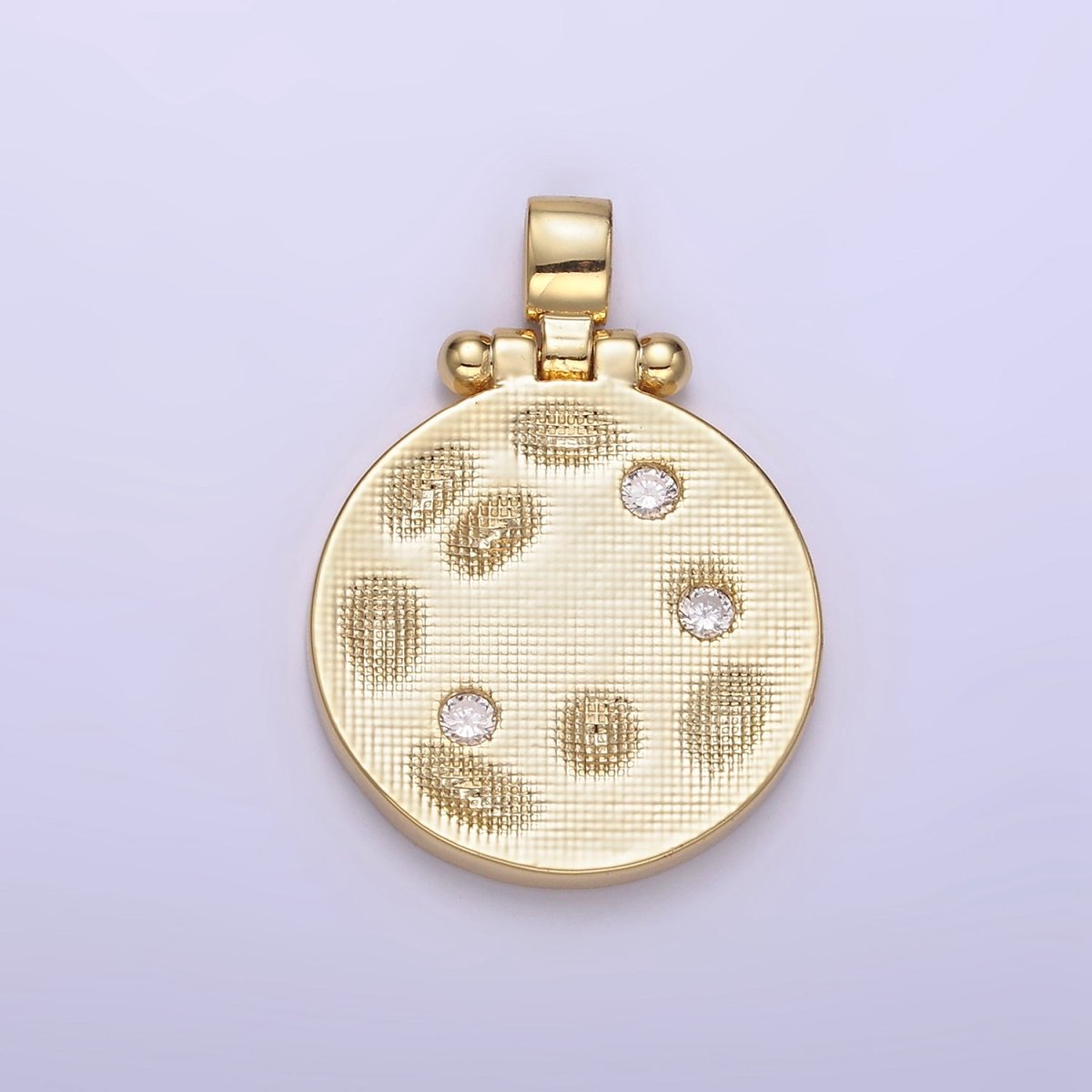 24K Gold Filled Triple CZ Dented Patterned Round Pattern | H382