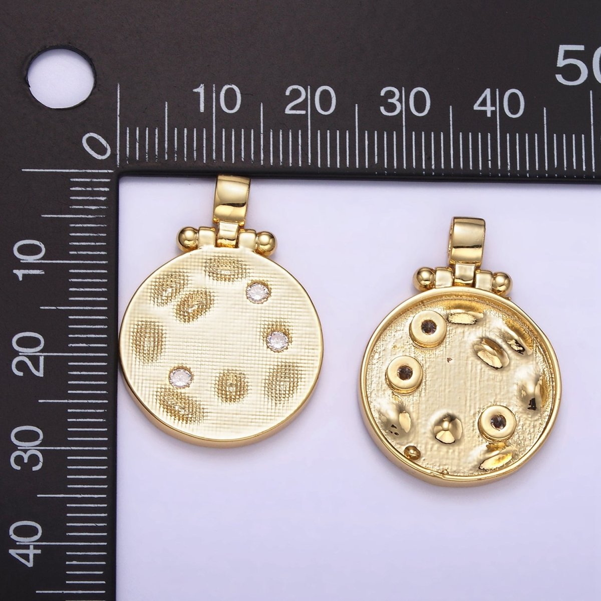 24K Gold Filled Triple CZ Dented Patterned Round Pattern | H382