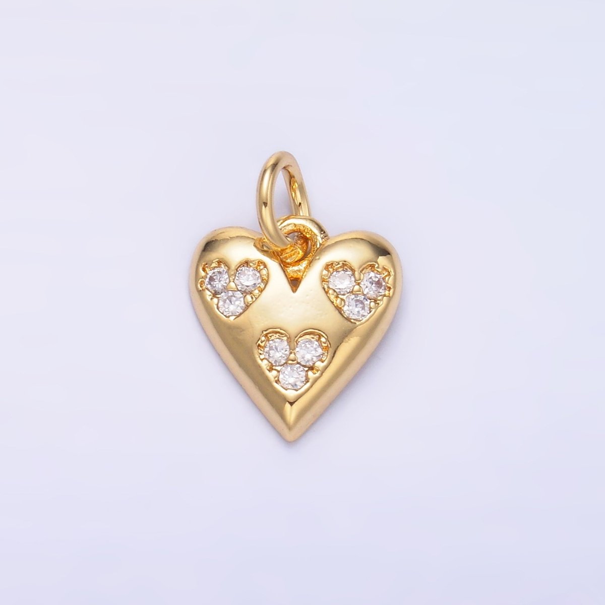 24K Gold Filled Triple Micro Paved CZ Heart Charm in Gold & Silver | C475