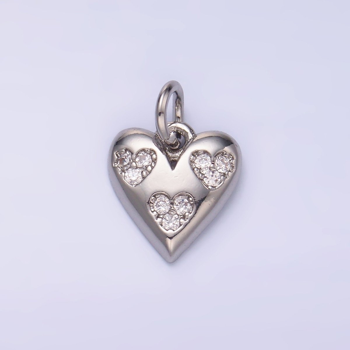 24K Gold Filled Triple Micro Paved CZ Heart Charm in Gold & Silver | C475