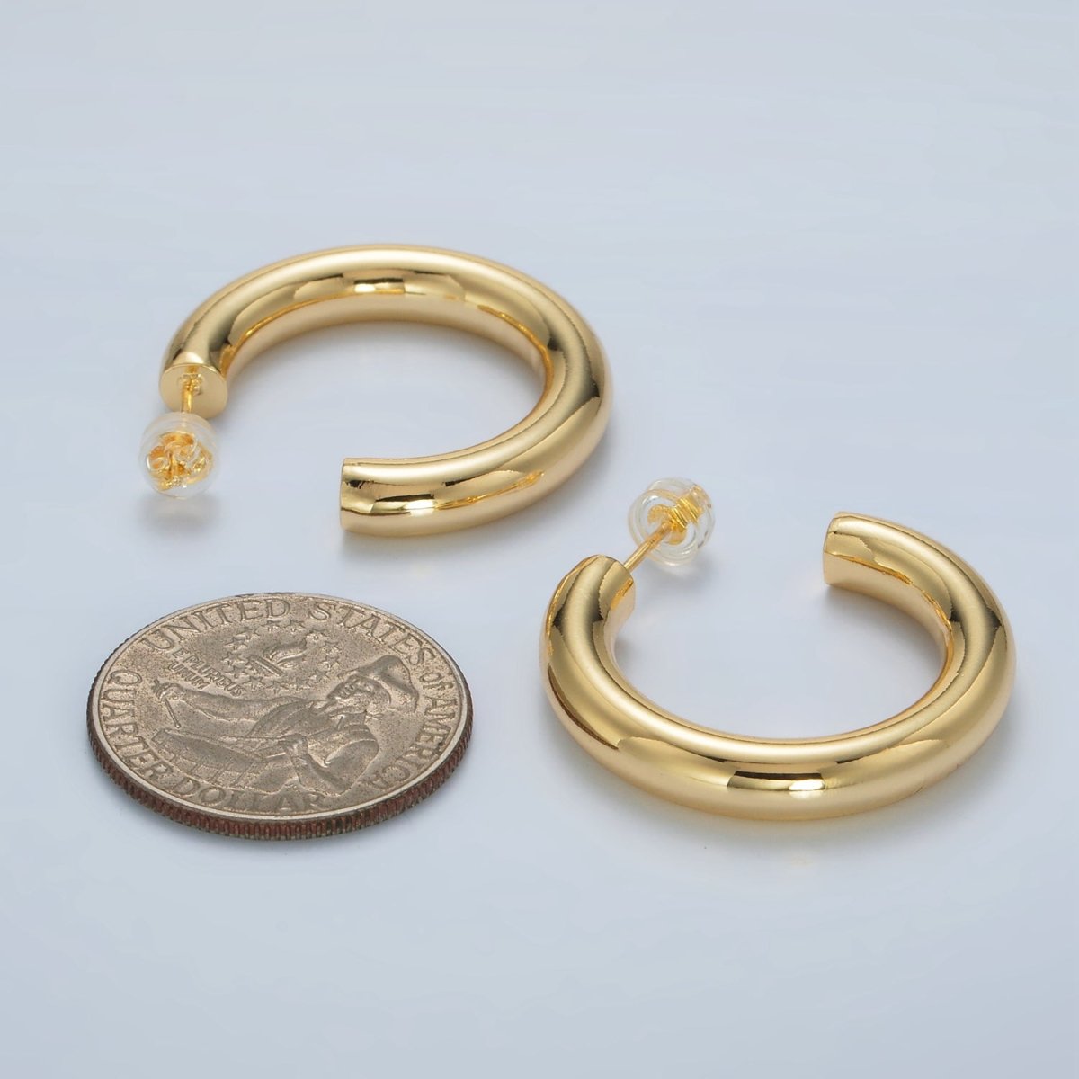 24K Gold Filled 30mm Chubby Minimalist C-Shaped Hoop Earrings | AD645