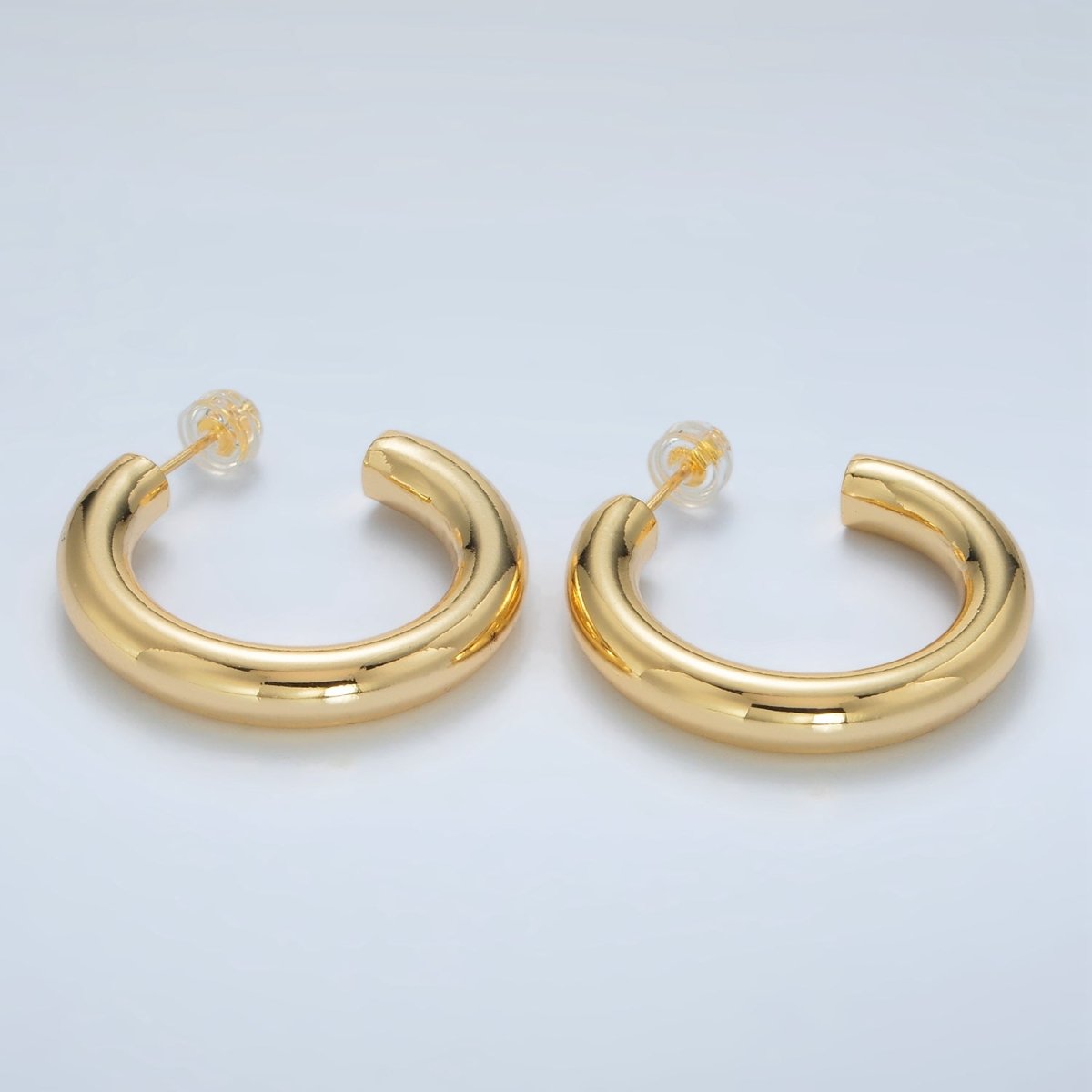 24K Gold Filled 30mm Chubby Minimalist C-Shaped Hoop Earrings | AD645