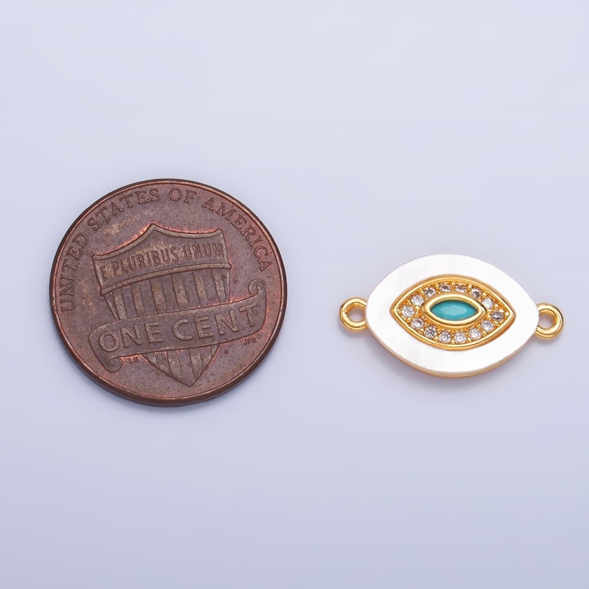 24K Gold Filled Turquoise Micro Paved CZ Shell Pearl Evil Eye Sphere Connector | F914