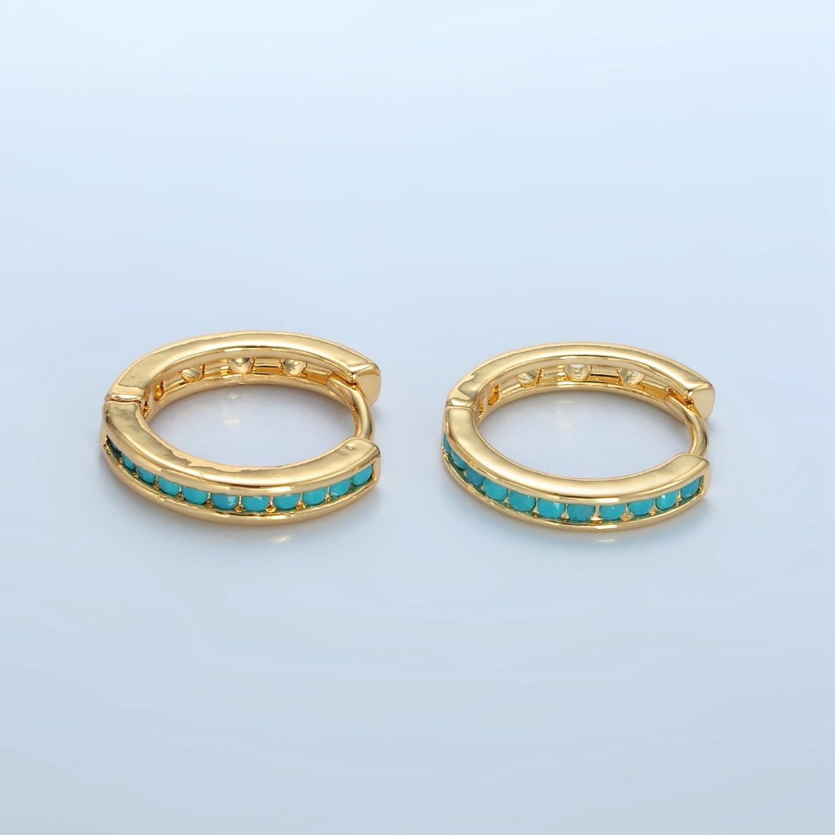 24K Gold Filled Turquoise Micro Paved Huggie Earrings | AD730