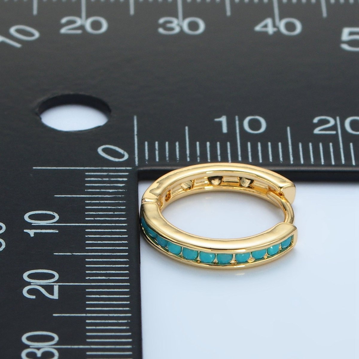 24K Gold Filled Turquoise Micro Paved Huggie Earrings | AD730