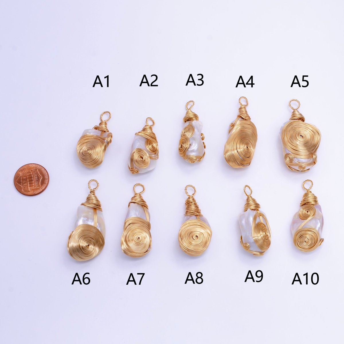 24K Gold Filled Unique Wired Baroque Freshwater Pearl Pendant | P1854 A