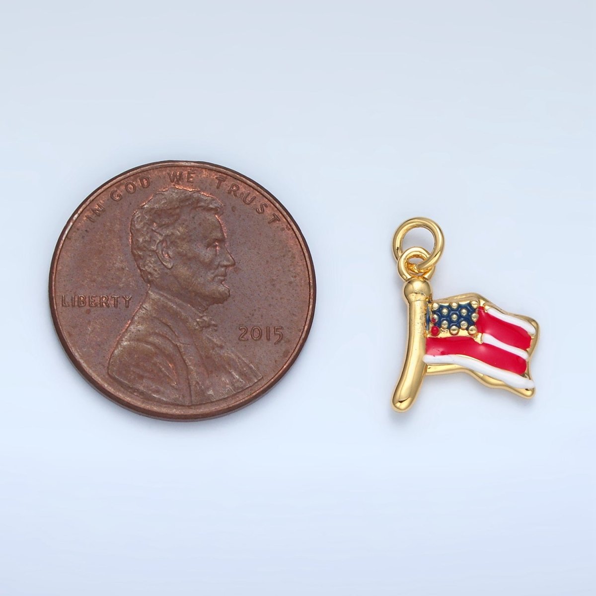 24K Gold Filled United States of America USA Flag Charm in Gold & Silver | N770