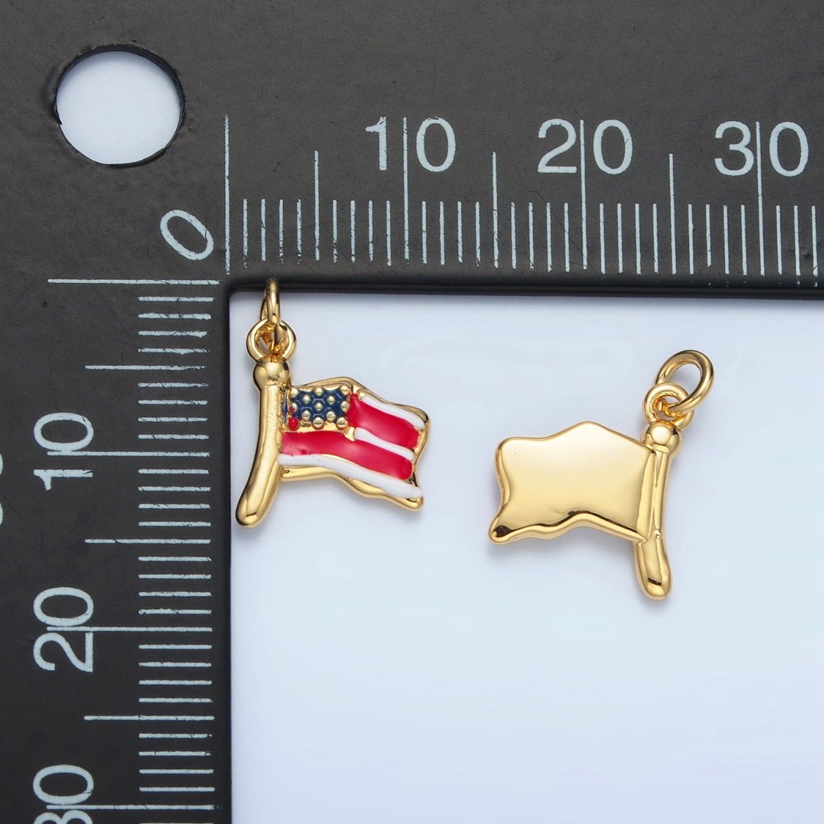 24K Gold Filled United States of America USA Flag Charm in Gold & Silver | N770
