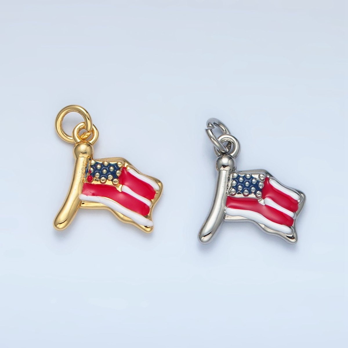 24K Gold Filled United States of America USA Flag Charm in Gold & Silver | N770