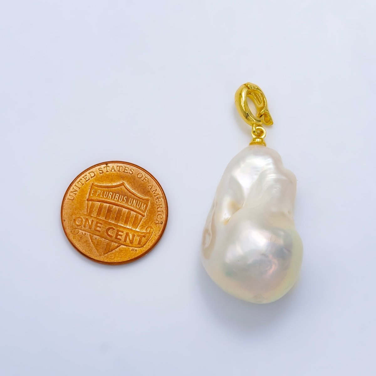24K Gold Filled White Baroque Freshwater Pearl Snap Latch Bail Pendant | P1906