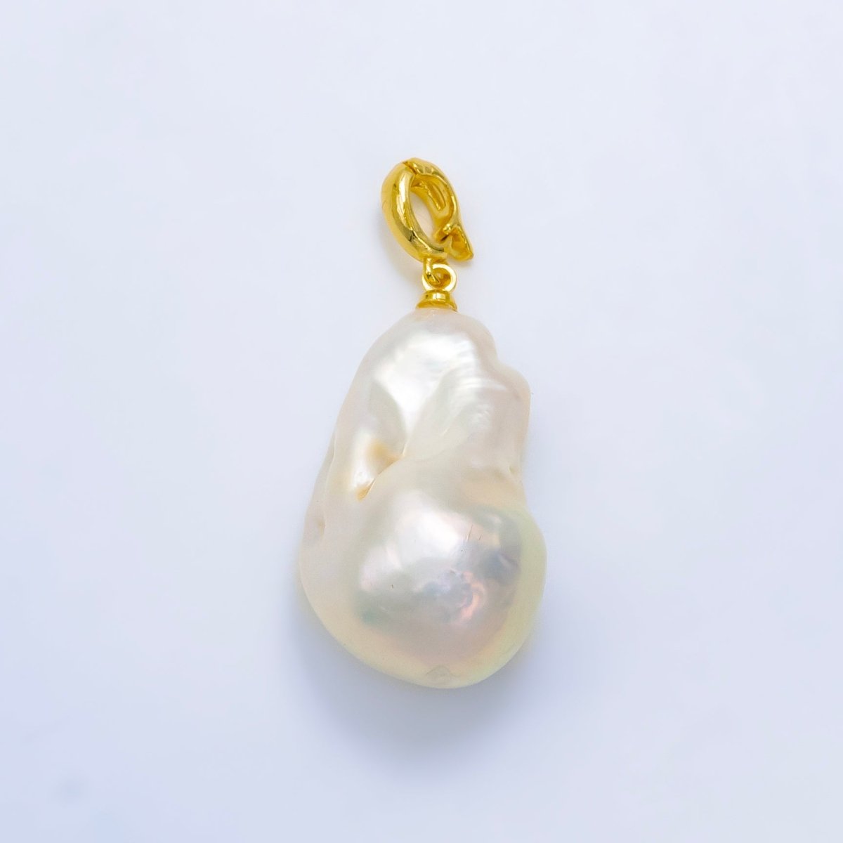 24K Gold Filled White Baroque Freshwater Pearl Snap Latch Bail Pendant | P1906