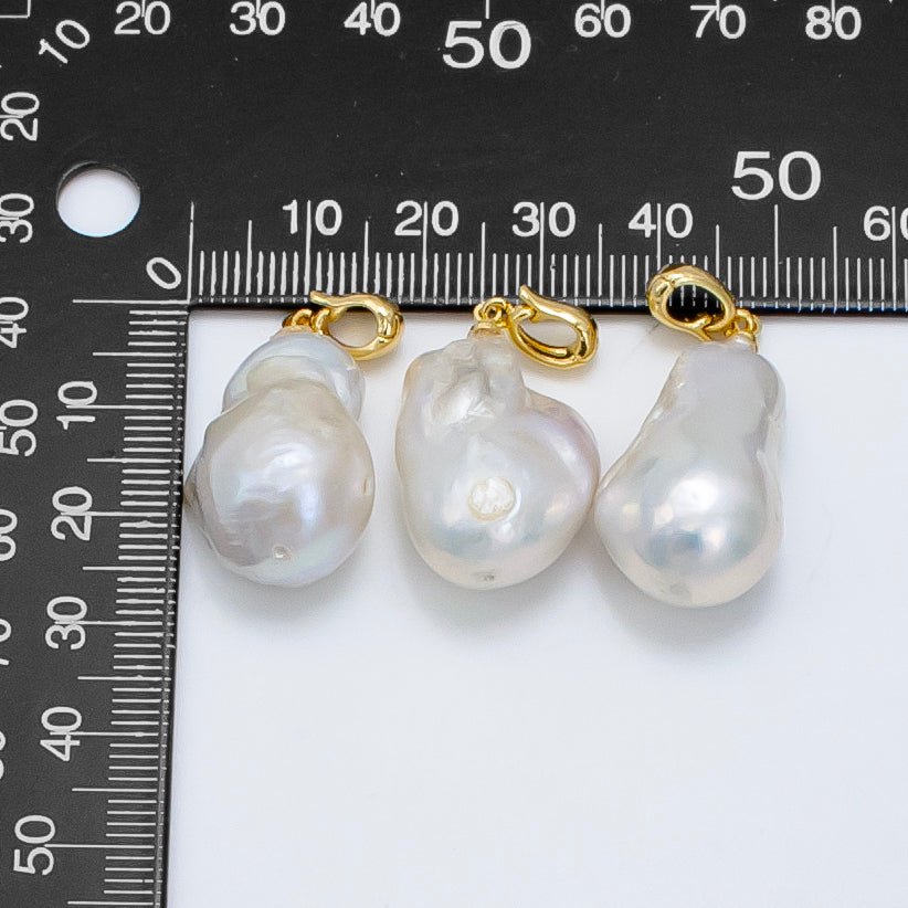 24K Gold Filled White Baroque Freshwater Pearl Snap Latch Bail Pendant | P1906
