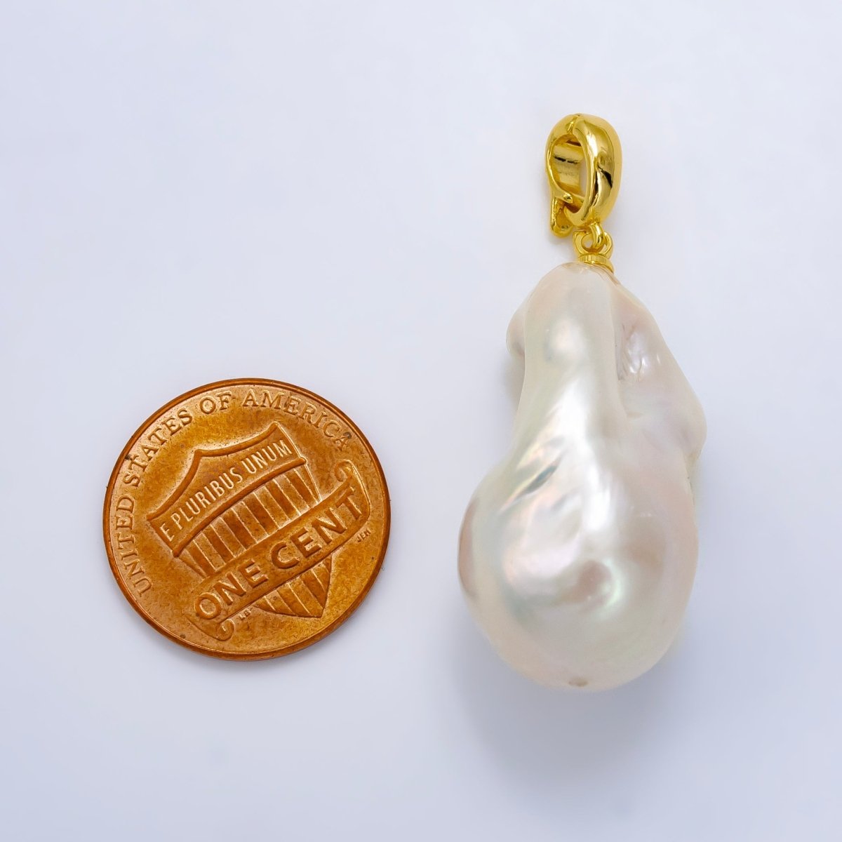 24K Gold Filled White Baroque Freshwater Pearl Snap Latch Bail Pendant | P1913
