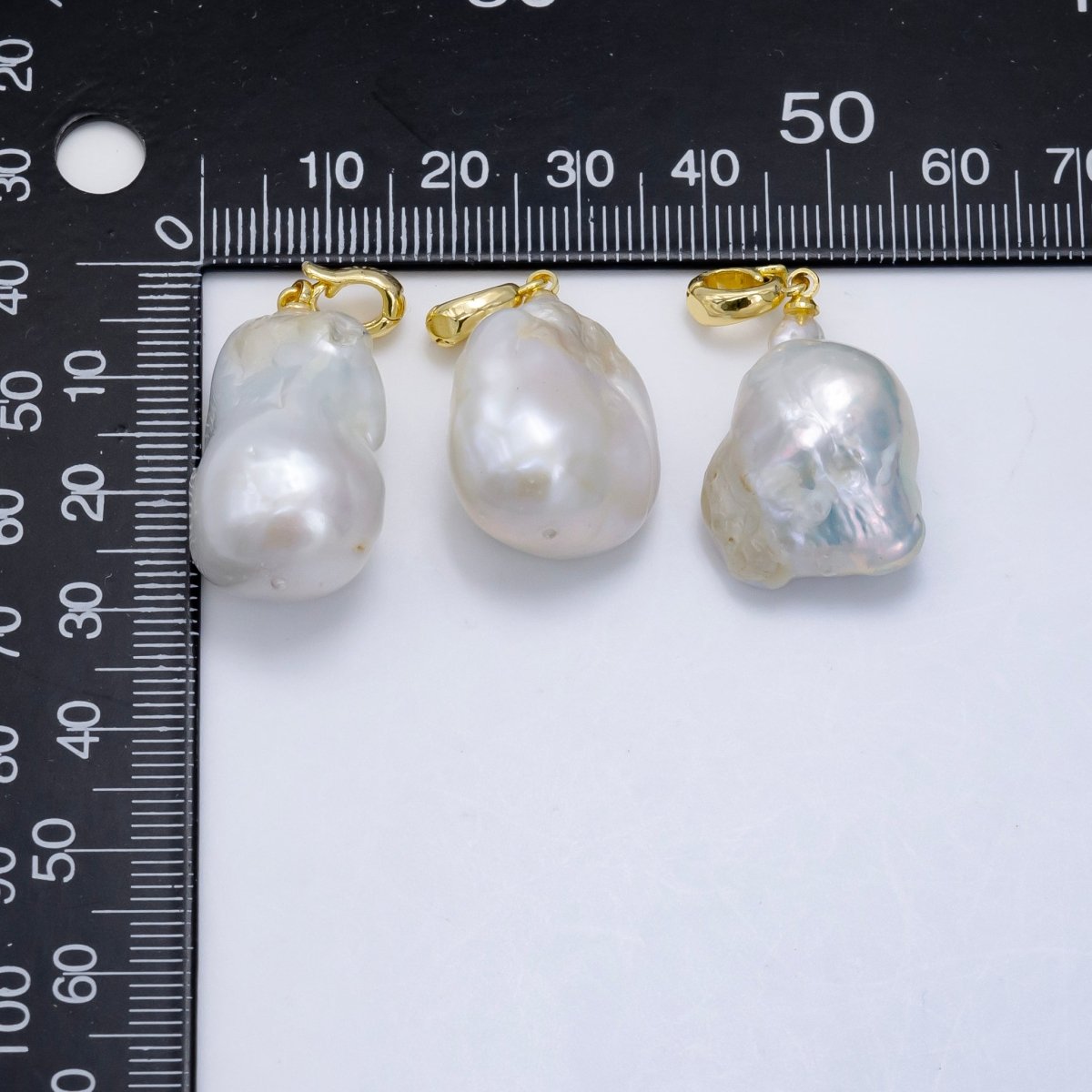 24K Gold Filled White Baroque Freshwater Pearl Snap Latch Bail Pendant | P1913