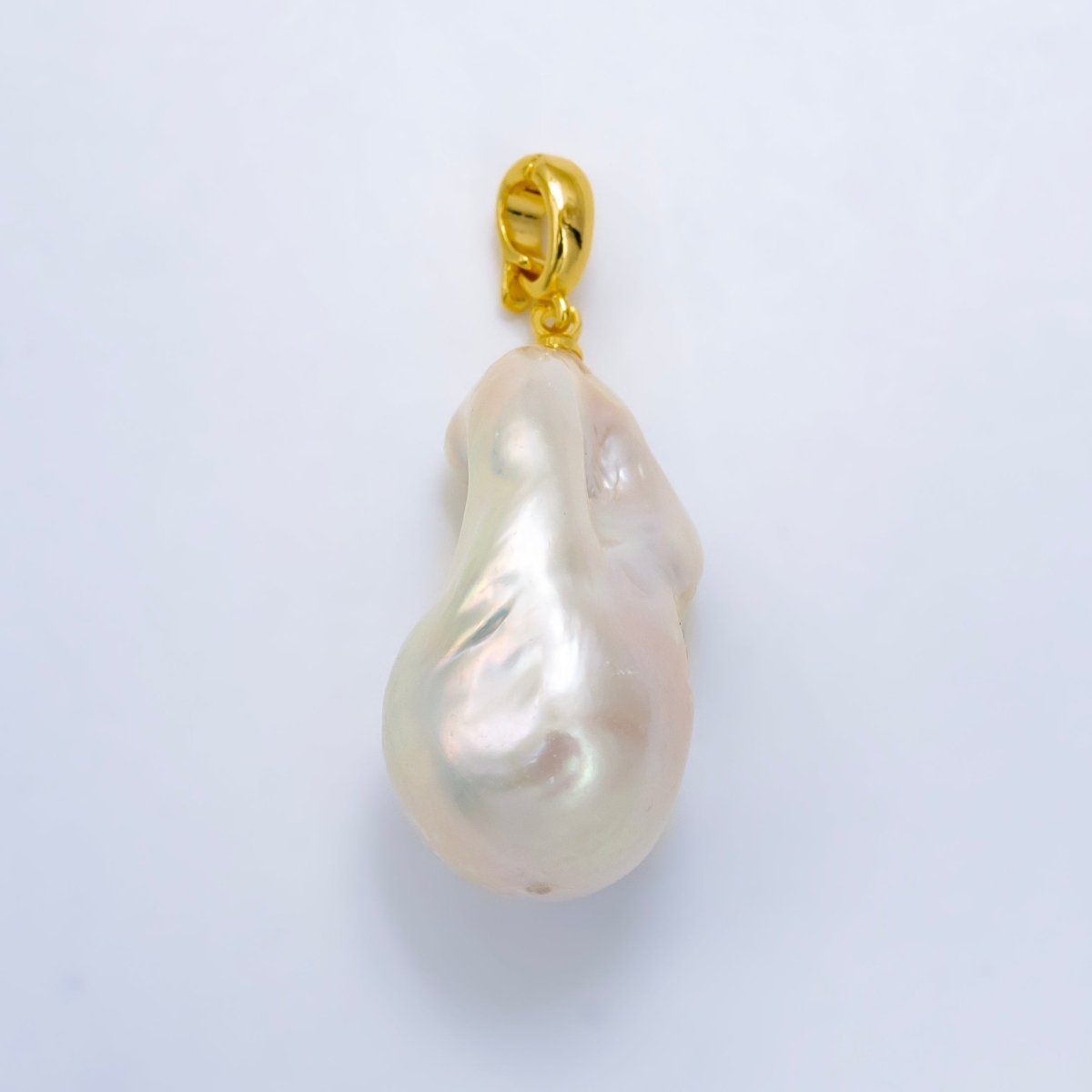 24K Gold Filled White Baroque Freshwater Pearl Snap Latch Bail Pendant | P1913