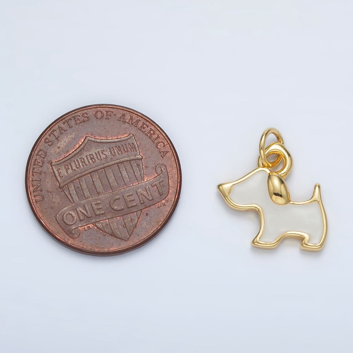 24K Gold Filled White Enamel Dog Animal Mini Charm | AC099
