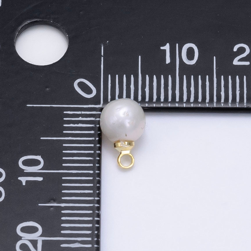 24K Gold Filled White Freshwater Button Round Charm | P1883