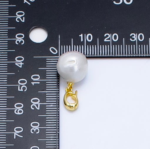 24K Gold Filled White Freshwater Pearl Button Round Snap Latch Bail Pendant | P1909