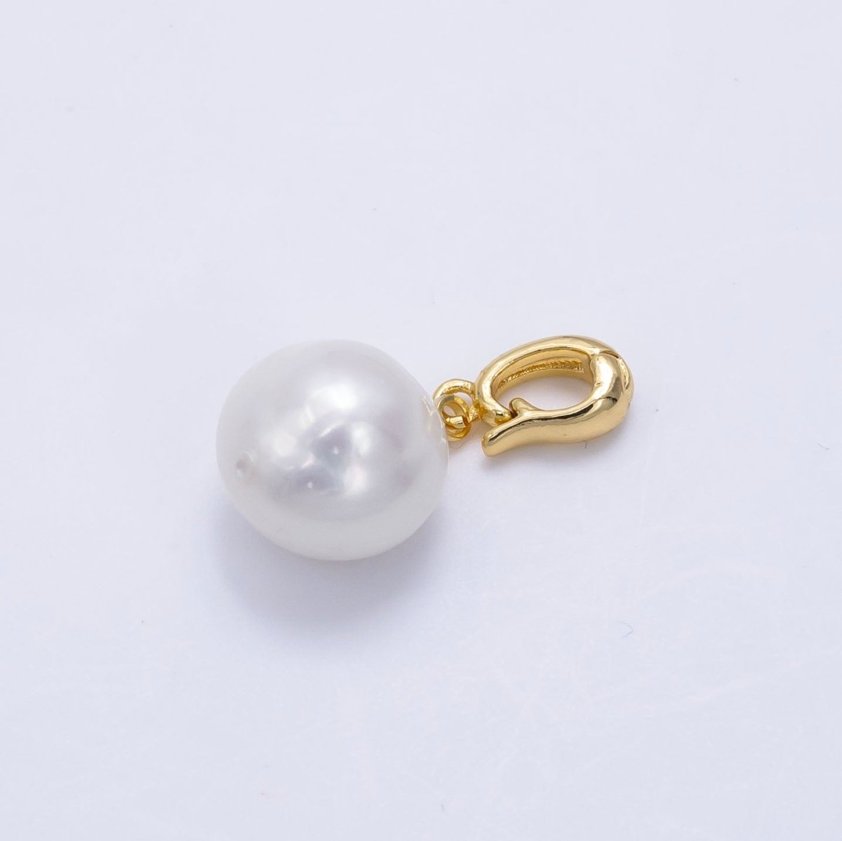 24K Gold Filled White Freshwater Pearl Button Snap Latch Bail Pendant | P1896