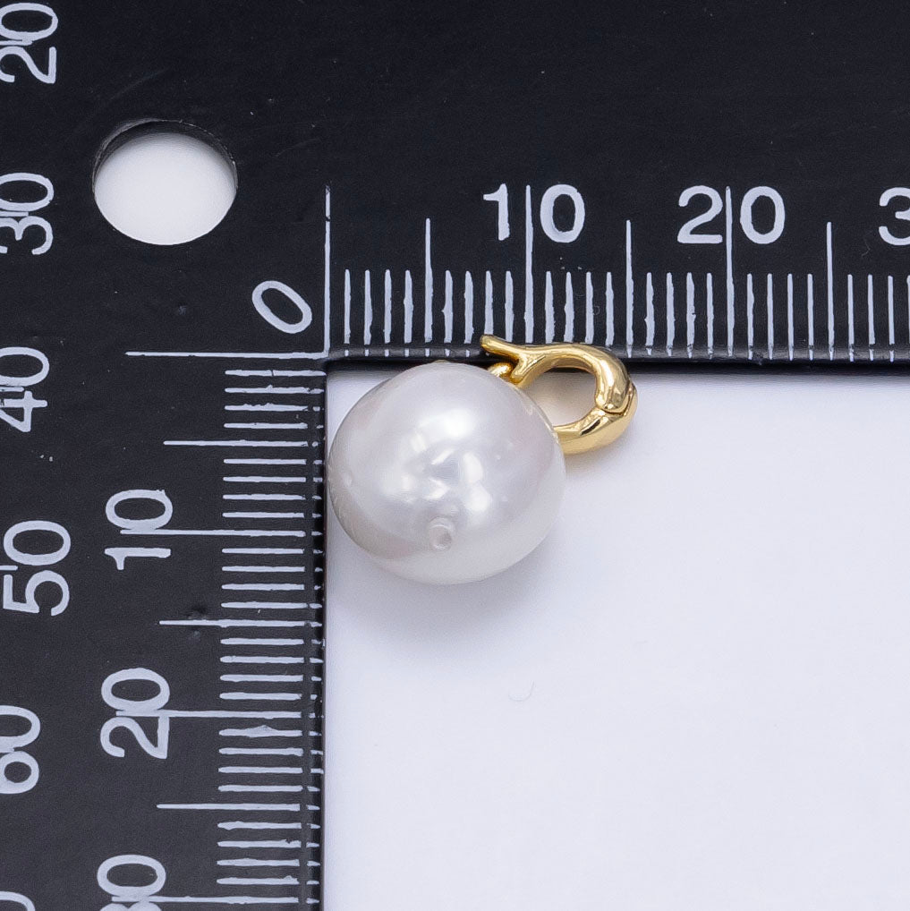 24K Gold Filled White Freshwater Pearl Button Snap Latch Bail Pendant | P1896
