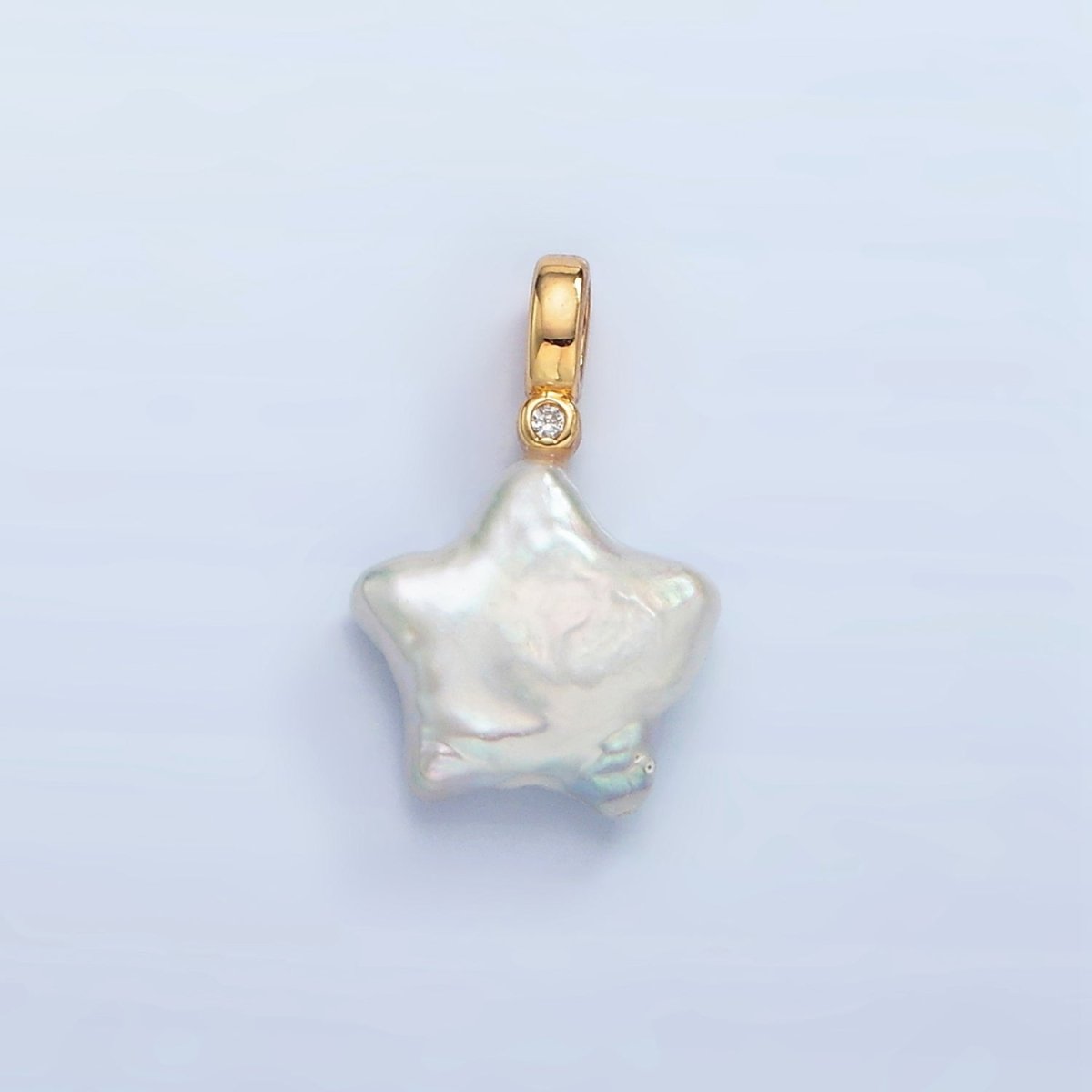 24K Gold Filled White Freshwater Pearl Celestial Star CZ Pendant | P1874