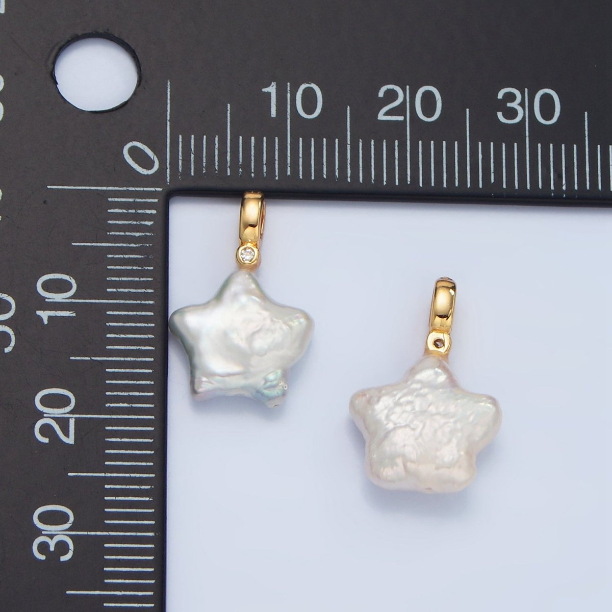 24K Gold Filled White Freshwater Pearl Celestial Star CZ Pendant | P1874