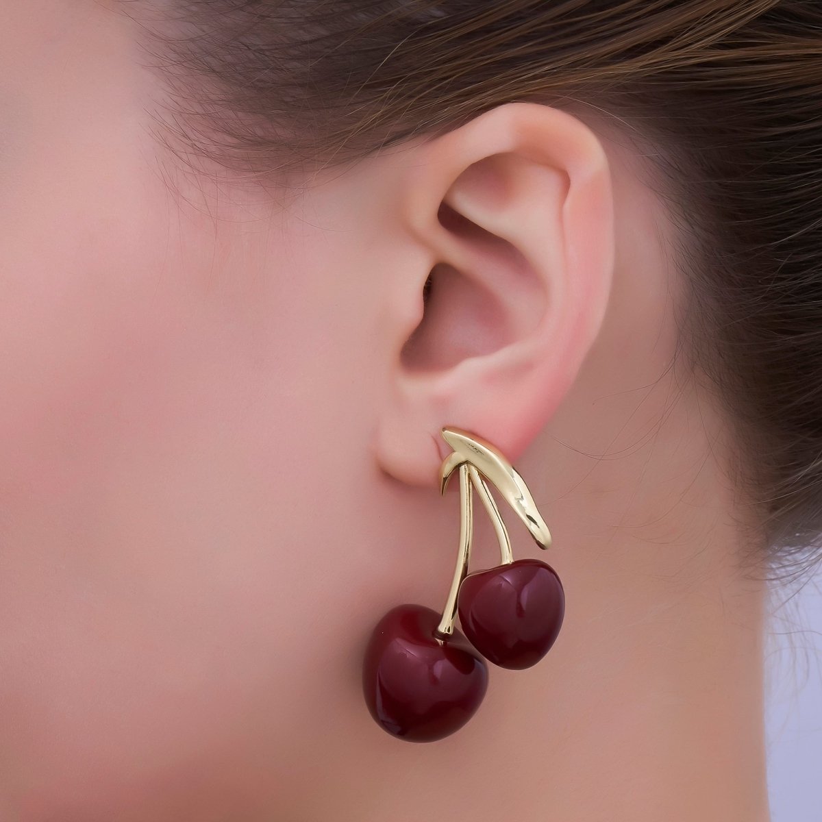24K Gold Filled White, Red Heart Cherry Fruit Stud Earrings | AB1099 AB1100