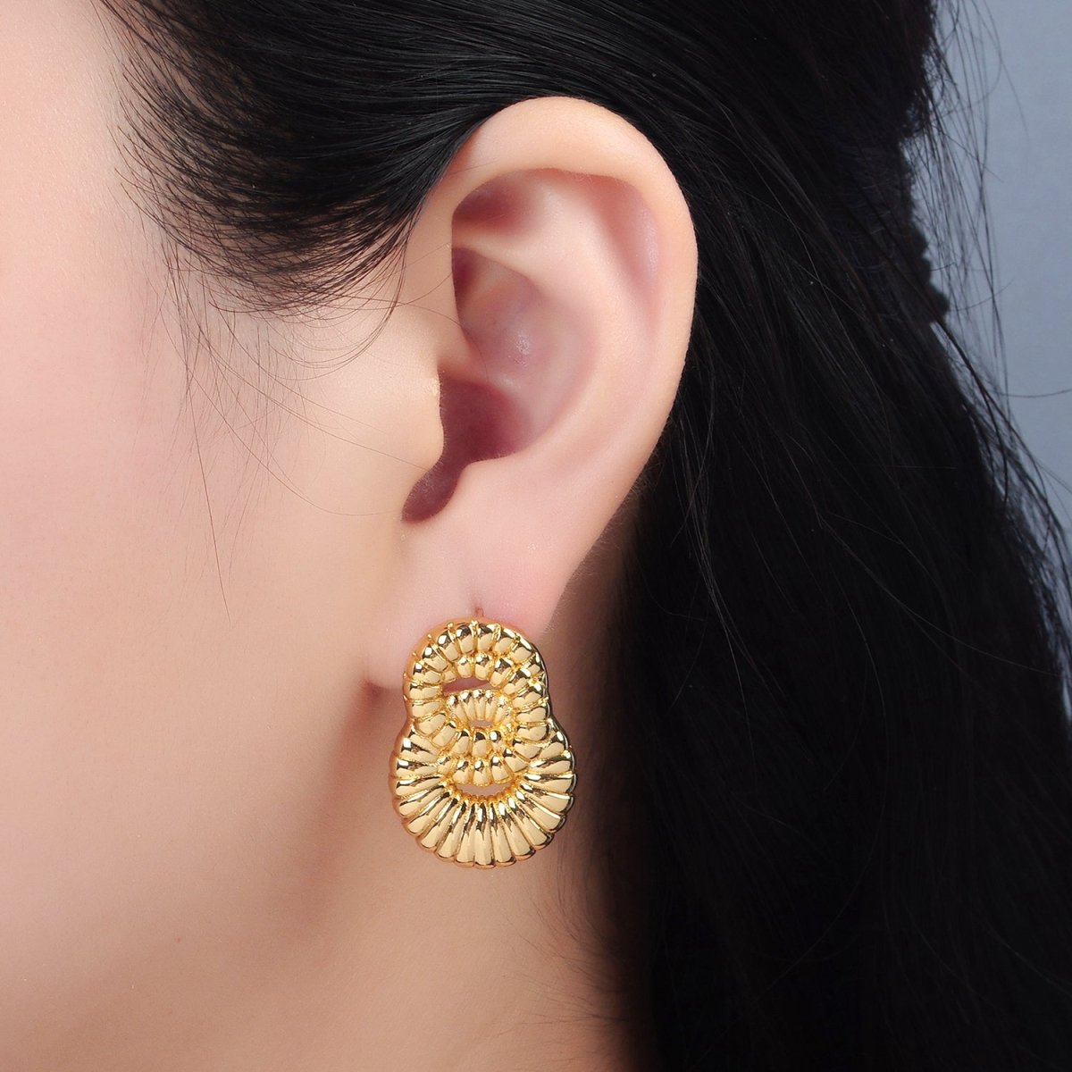 24K Gold Filled Double Circular Croissant Drop Stud Earrings | AD650