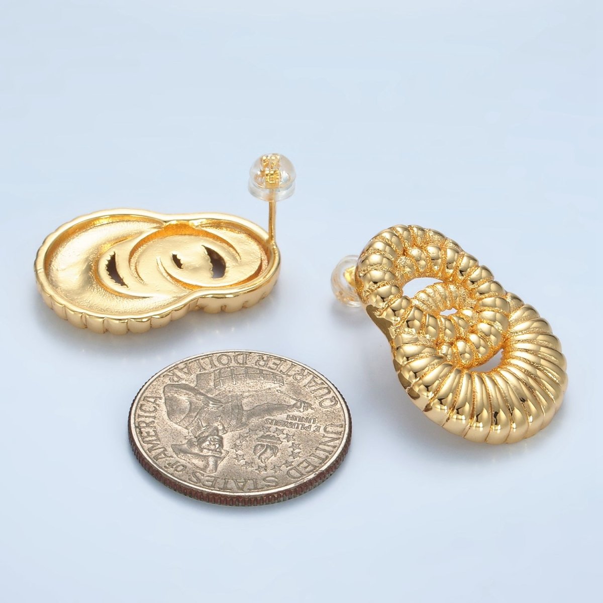 24K Gold Filled Double Circular Croissant Drop Stud Earrings | AD650