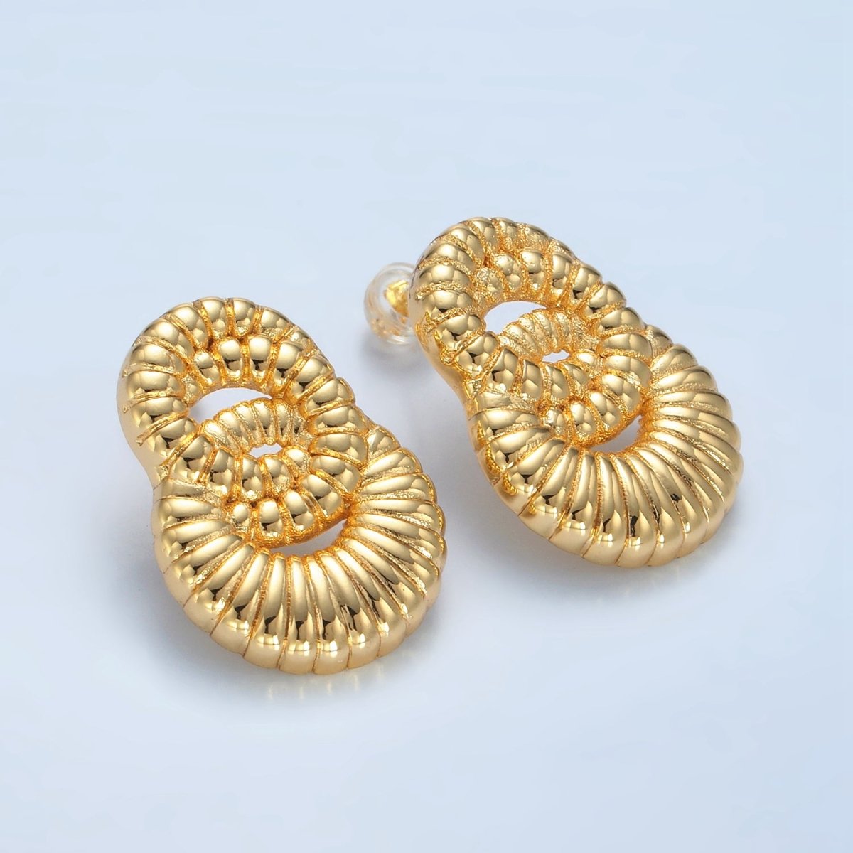 24K Gold Filled Double Circular Croissant Drop Stud Earrings | AD650