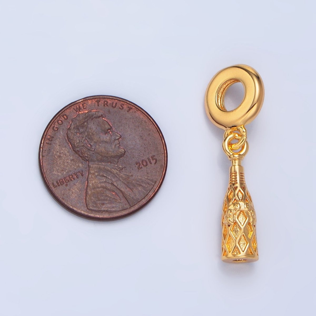 24K Gold Filled Wine Alcohol Drink Bottle Drop Rhondelle Bail Pendant | X782