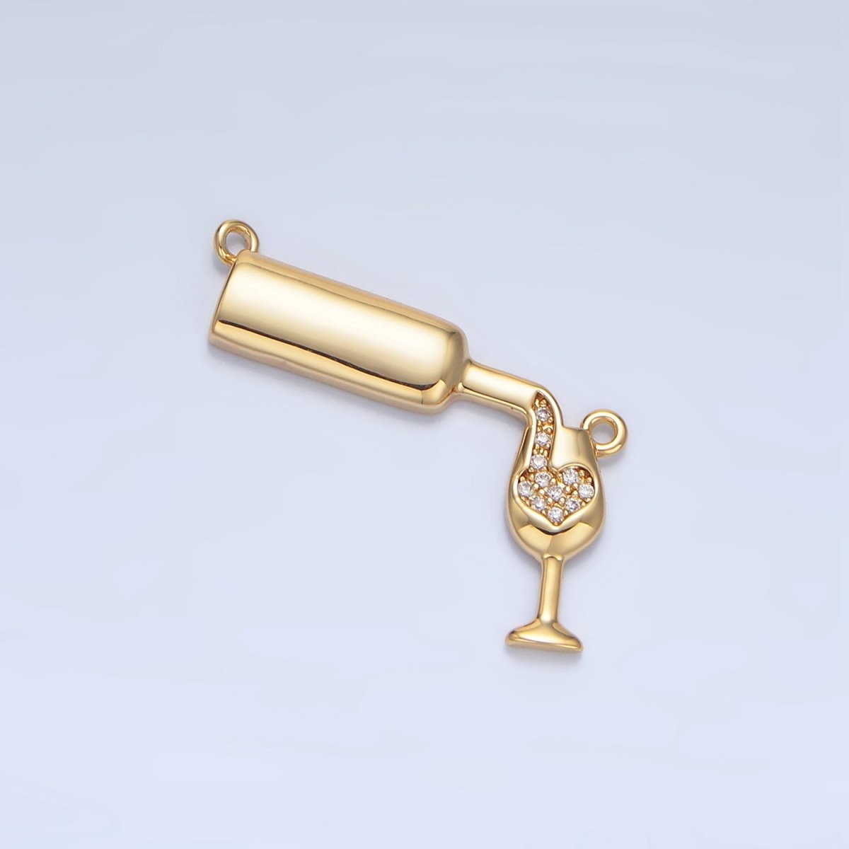 24K Gold Filled Wine Bottle Alcoholic Drink Micro Paved CZ Connector | F486