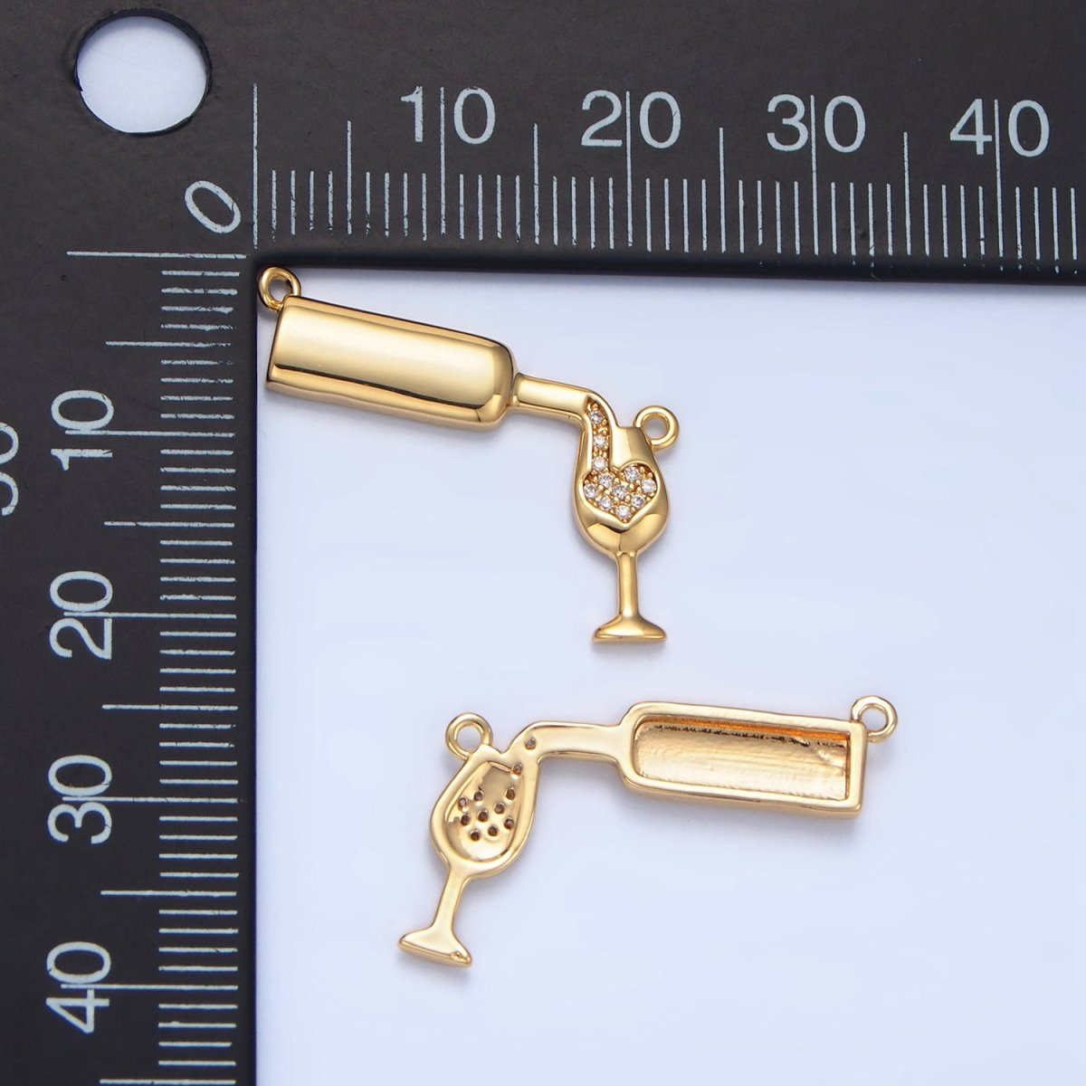 24K Gold Filled Wine Bottle Alcoholic Drink Micro Paved CZ Connector | F486