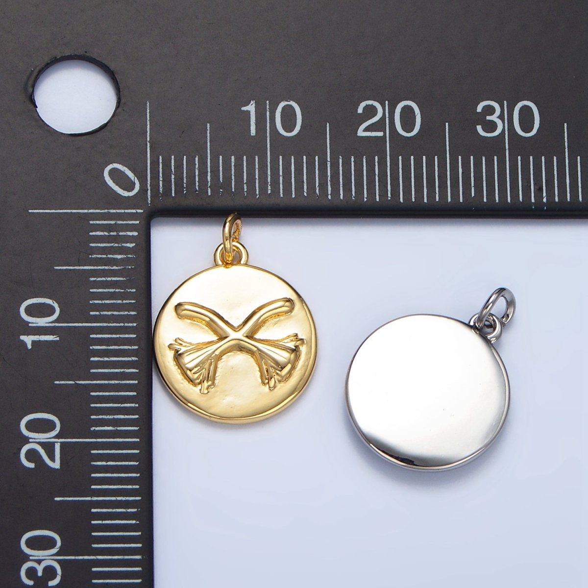 24K Gold Filled Witch Broom Round Charm in Gold & Silver | W011
