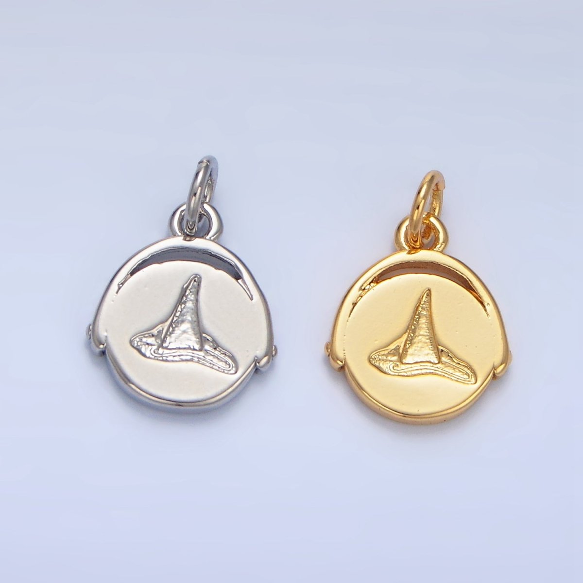 24K Gold Filled Witch Hat Minimalist Stamped Round Charm in Gold & Silver | X908