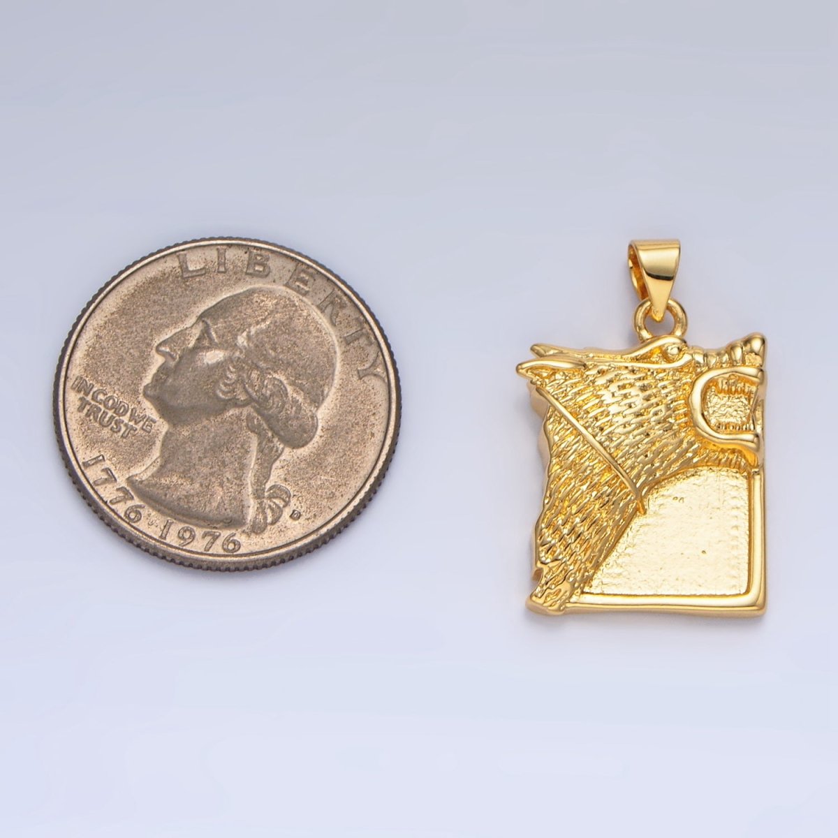 24K Gold Filled Wolf Charms Square Tag Medallion Pendant in Gold Silver | I633